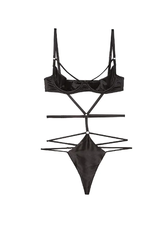 Strappy Bondage Underwire Bodysuit (Black)