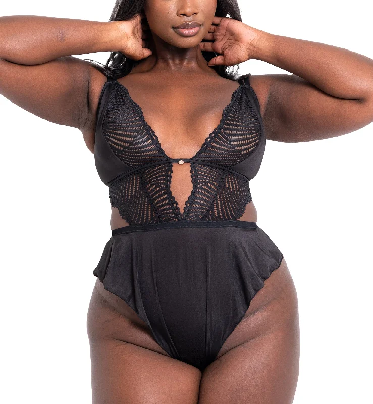 Scantilly by Curvy Kate After Hours Stretch Lace Teddy (SN025327) - Black