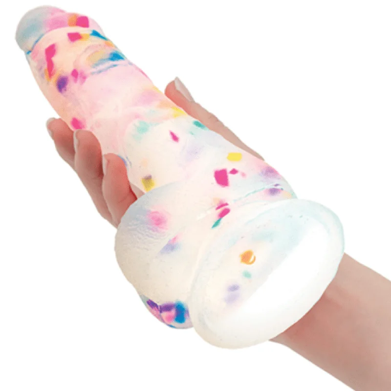 Party Marty 7.5 Inch Silicone Rainbow Confetti Dildo with Suction Cup