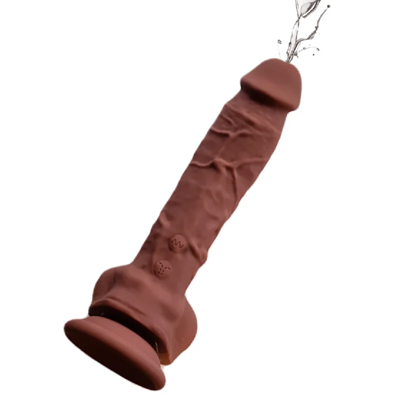 Big Shot Blaster 8 Inch Vibrating Squirting Silicone Dildo (Ejaculating Strap on)- Chocolate