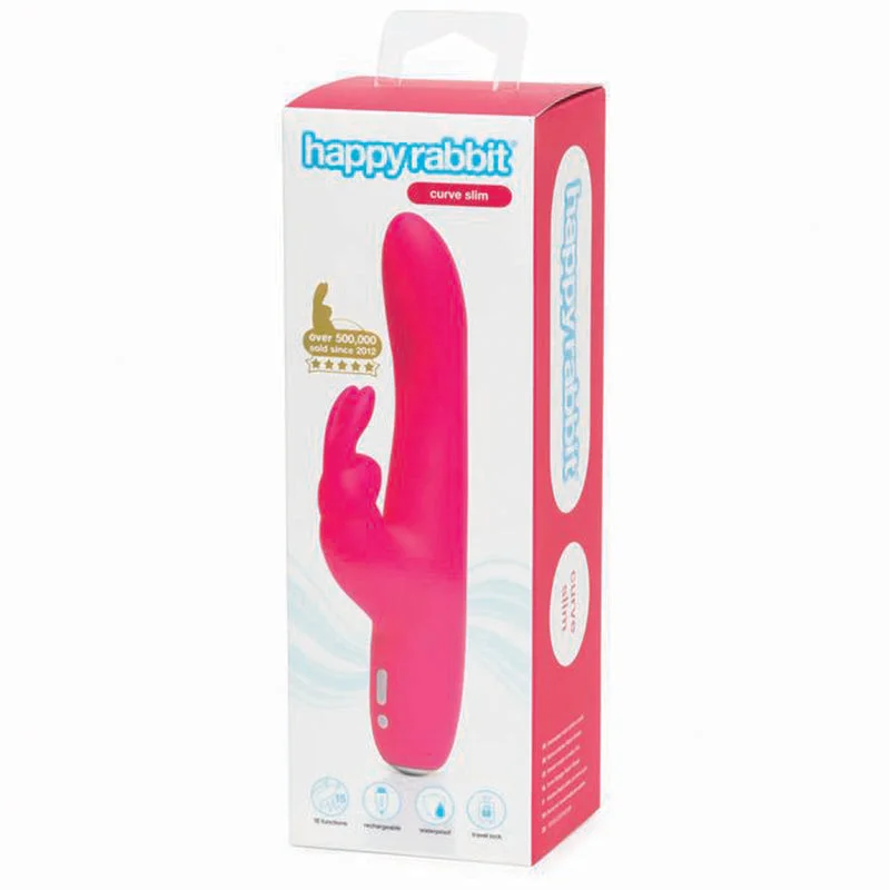 Happy Rabbit Curve Slim Rechargeable Silicone Slimline Rabbit Vibrator Pink