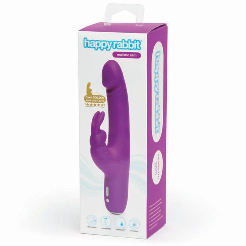 Happy Rabbit Realistic Slim Rechargeable Silicone Slimline Rabbit Vibrator Purple