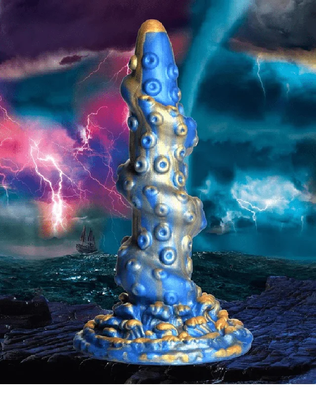 Lord Kraken Blue and Gold 8.5 Inch Silicone Dildo