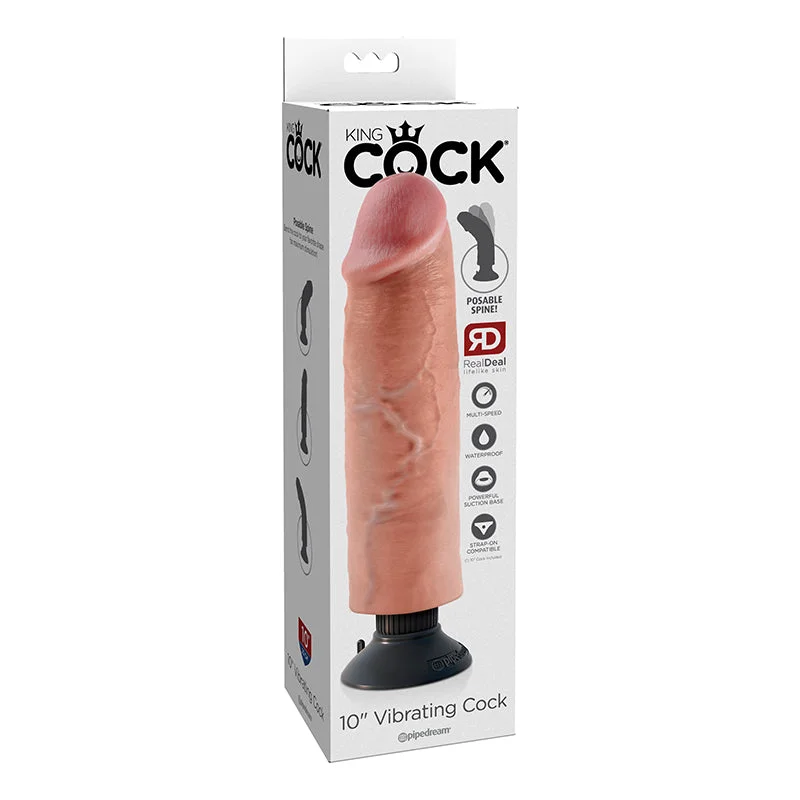 Pipedream King Cock 10 in. Vibrating Cock Poseable Dildo With Suction Cup Beige