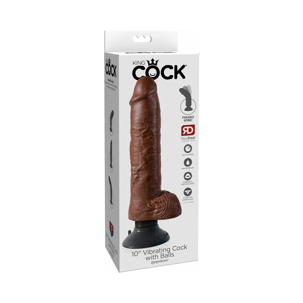 Pipedream King Cock 10 in. Vibrating Cock With Balls Poseable Suction Cup Dildo