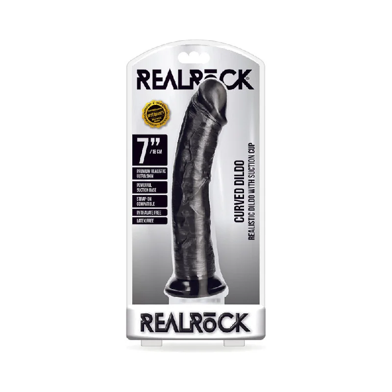 Realrock Curved Realistic Dildo With Suction Cup 7 In. Chocolate