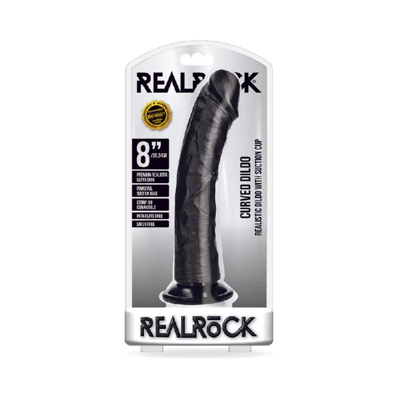 Realrock Curved Realistic Dildo With Suction Cup 8 In. Chocolate