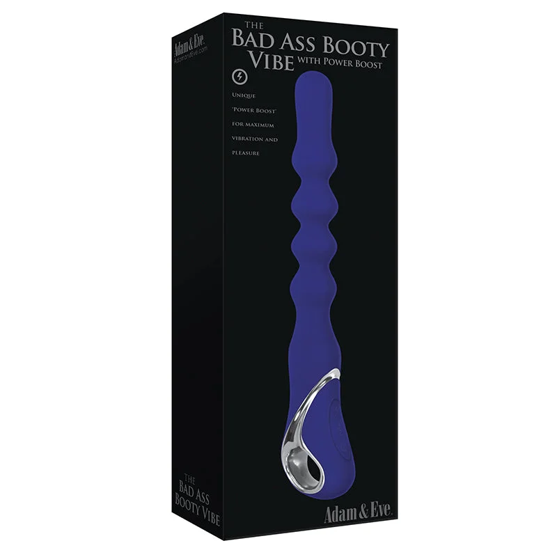 Adam & Eve Bad Ass Booty Vibe With Power Boost Rechargeable Poseable Silicone Anal Bead Vibrator Blue