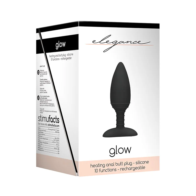 Elegance Heating Anal Butt Plug- Glow- Black