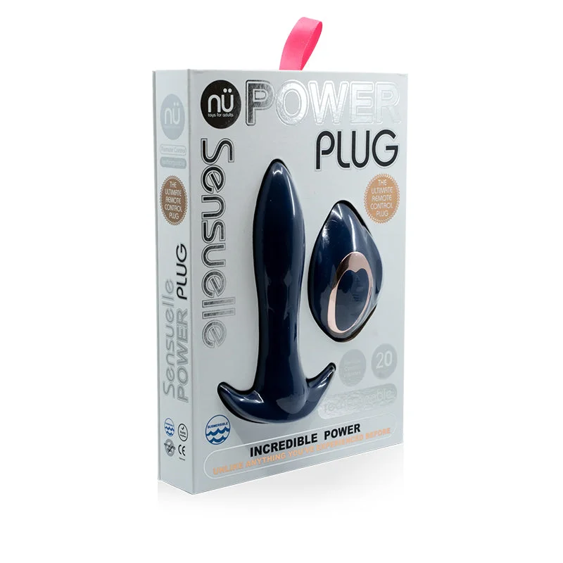 Nu Sensuelle Power Plug 20 Func Remote Control Butt Plug - Navy Blue