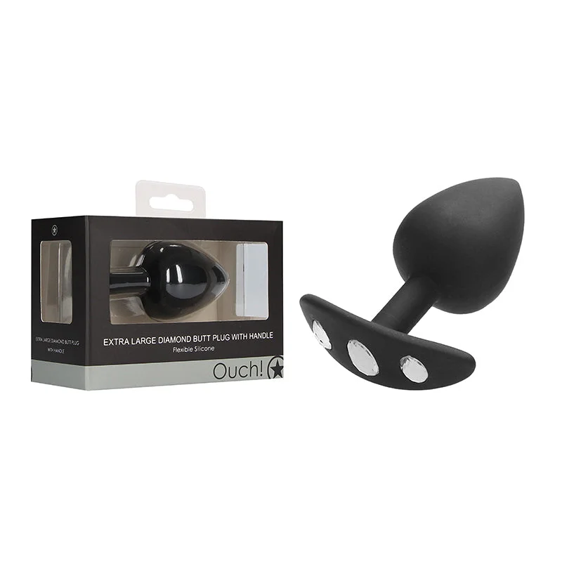 Ouch! Extra Large Silicone Diamond Butt Plug With Handle Black