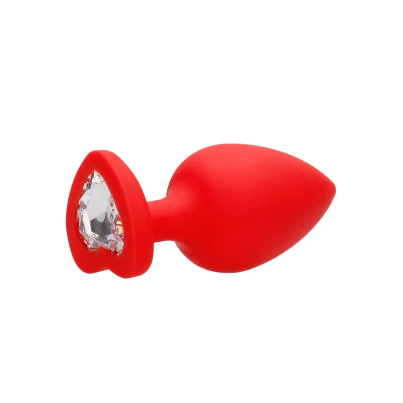 Ouch! Flexible Silicone Diamond Heart Butt Plug Red Extra Large