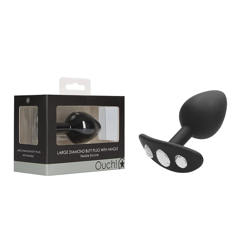 Ouch! Large Silicone Diamond Butt Plug With Handle Black