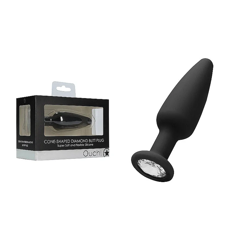 Ouch! Silicone Cone-Shaped Diamond Butt Plug Black