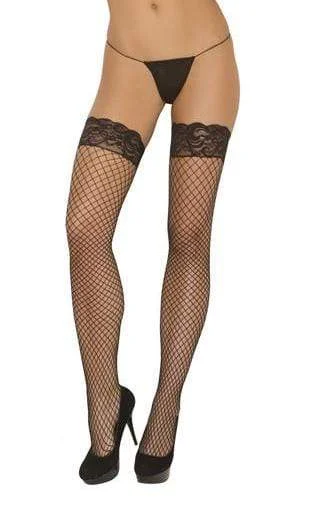 Black Fence Fish Net Silicone Lace Top Thigh High Stockings (Plus Size Available)