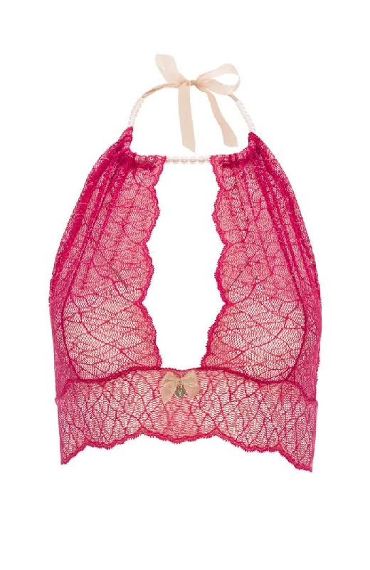 Red bustier bralette with pearl choker - Sydney bralette