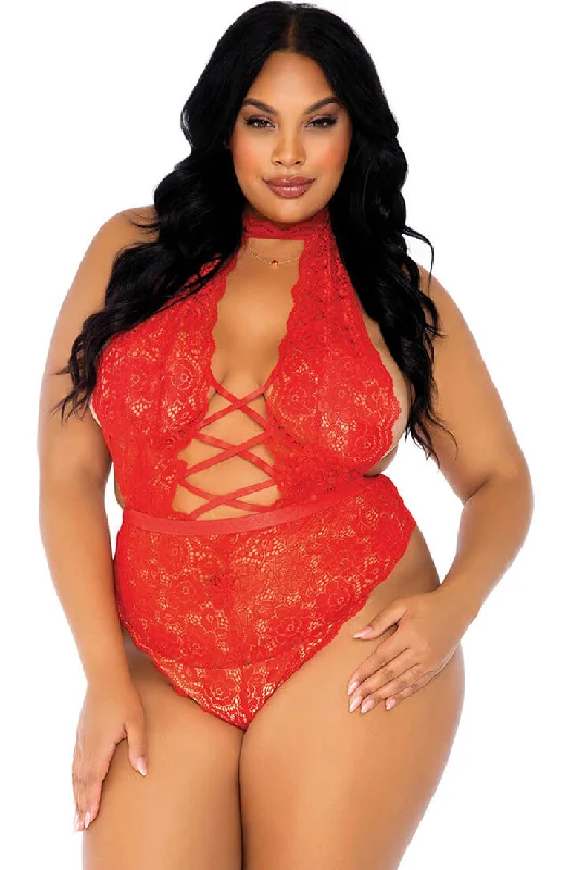 Red crotchless plus size bodysuit - Seduce Me In Red