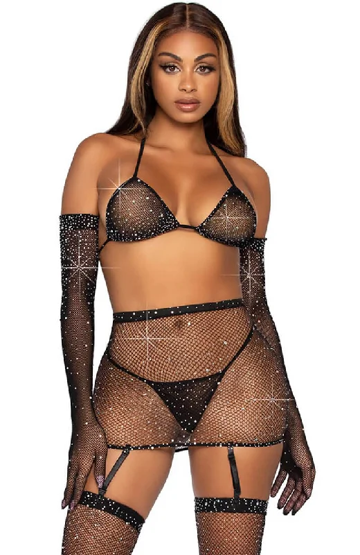 Black rhinestone fishnet lingerie - Catch Me if You Can