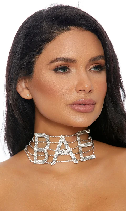 Silver BAE Rhinestone Choker