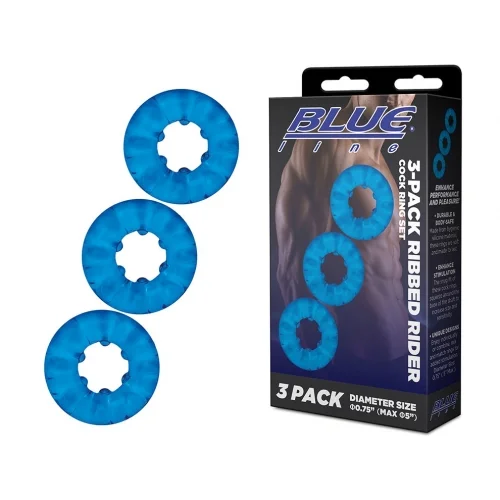 Blue Line 3-Pack Ribbed Rider Cock Ring Set