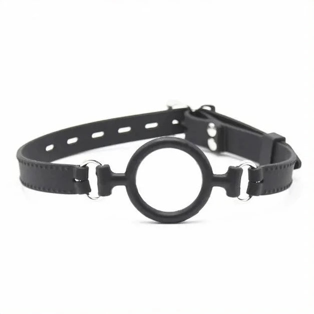 JOYGASMS Silicone Adjustable Open Mouth O-Ring Gag with Lockable Closure Black Deep Throat Gag