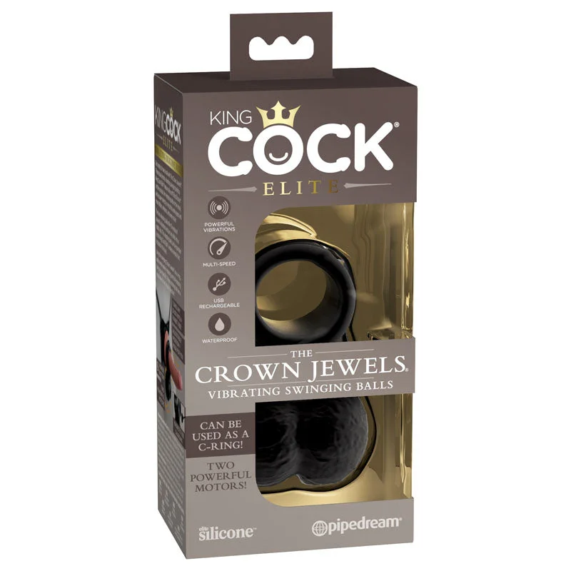 King Cock Elite Vibrating Silicone Balls Cock Ring - Black