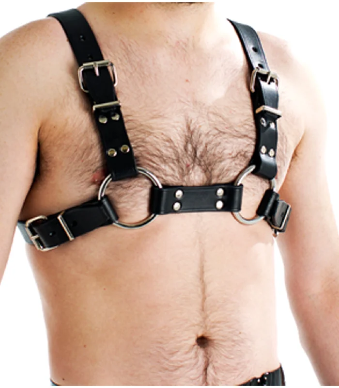 Love in Leather DOUBLE SHOULDER BULL DOG LEATHER BRACE Black Mens Chest Harness