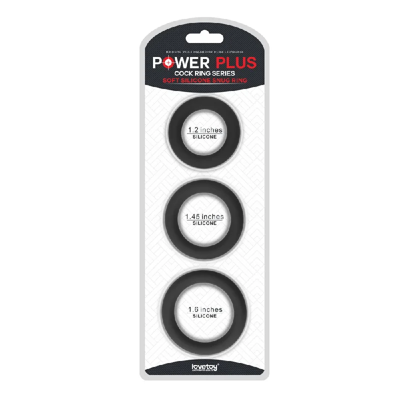 Lovetoy Power Plus Soft Silicone Snug Black Cock Rings -Set of 3 Sizes