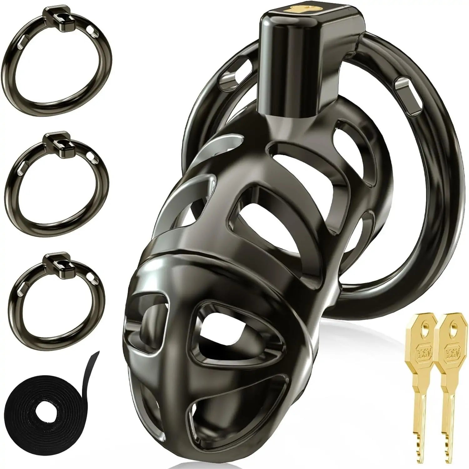 Male Metal Cock Chastity Cage Locked 2.6 Inch with 3 Active Sizes Rings 2 Keys