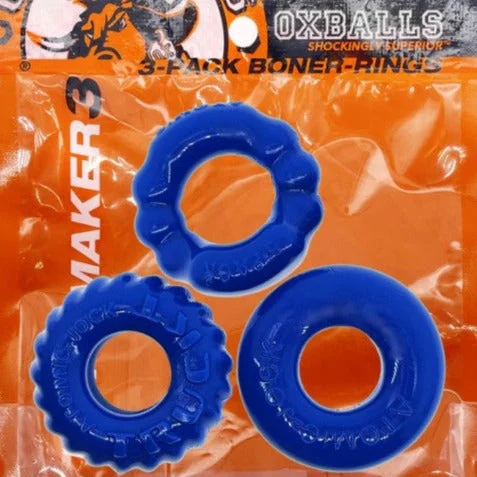 Oxballs BONEMAKER 3 STYLE BONER COCK RINGS Pool Blue