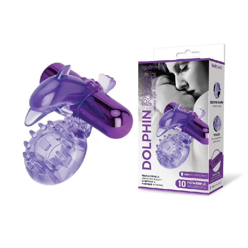 Rechargeable Dolphin Cock Ring with Clit Ticklers