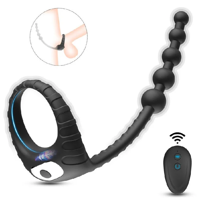 Remote Control Vibrating Cock Ring with Anal Beads