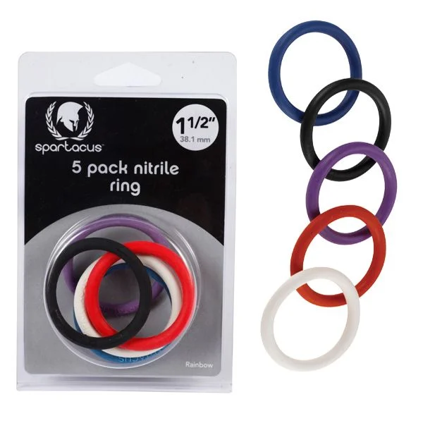 Spartacus 1.5 inch Nitrile Cock Ring Set Pack of 5 Rainbow