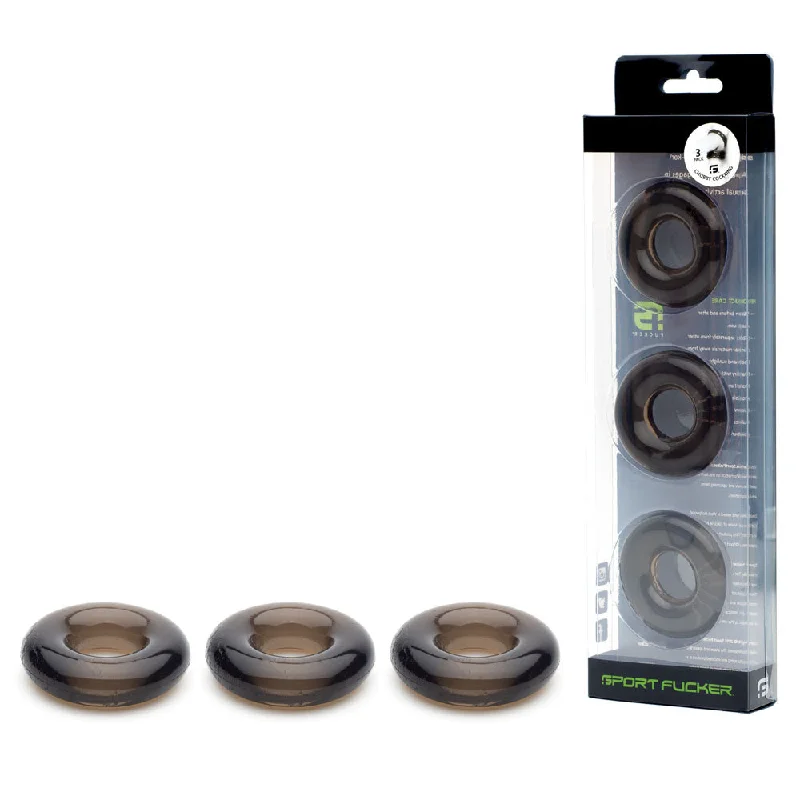 Sport Fucker Rubber Cock Rings 3 pack - Smoke