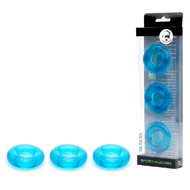 Sport Fucker Rubber Cock Rings Ice Blue 3 Pack